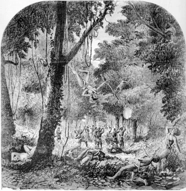 Image: Calvert, Samuel, ca 1828-1913 :War in New Zealand - Volunteers surprised by Maories at Te Ngutu-o-te-Manu. 1868.