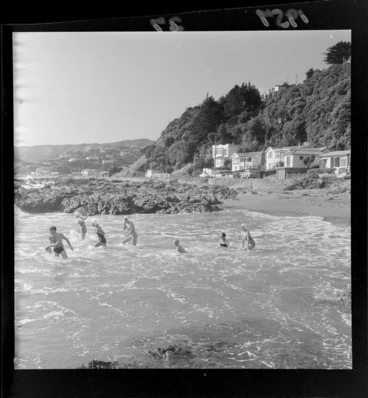 Image: Swimmers at Plimmerton beach, Porirua