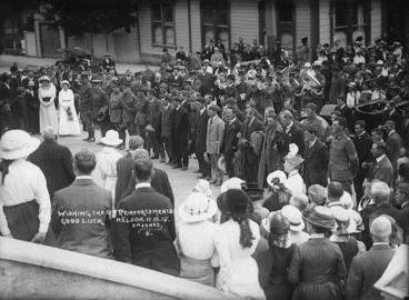 Image: Members of the NZEF 9th Reinforcement being addressed before leaving Nelson