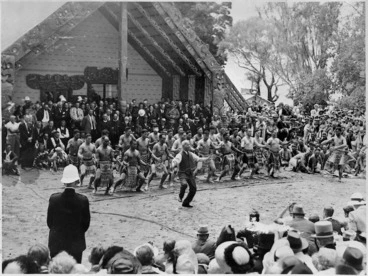 Image: Apirana Turupa Ngata leading a haka at the 1940 centennial celebrations, Waitangi