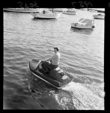 Image: Unidentified woman demonstrating a water scooter at Wellington harbour