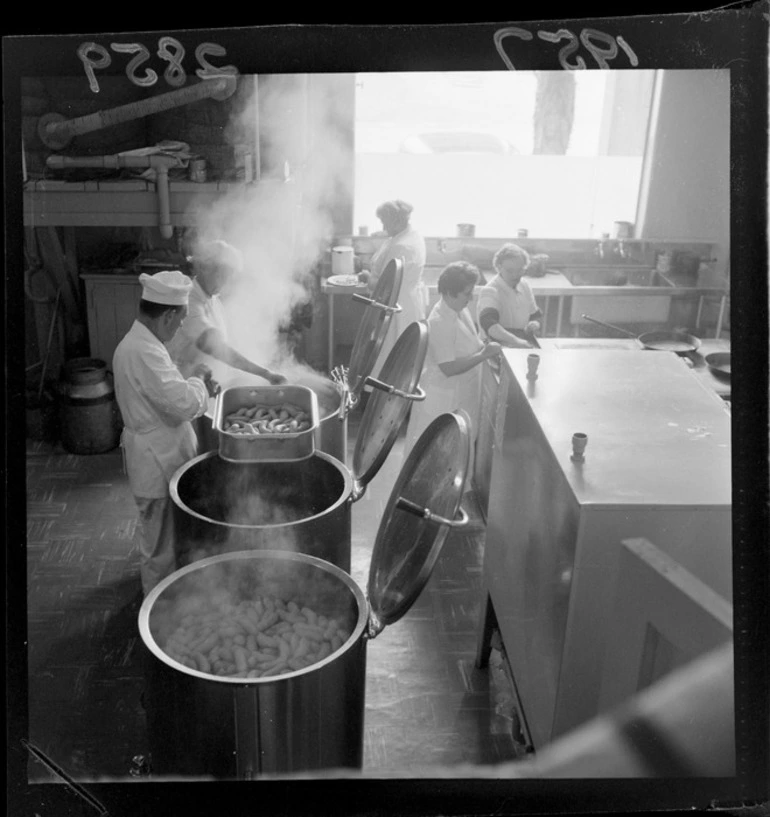 Image: Kitchen staff preparing food at Trentham racecourse, Upper Hutt