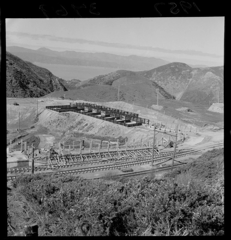 Image: Stock holding yards under construction at Raroa, Wellington