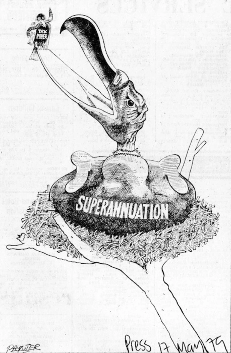 Image: Paynter, Bill, 1949- :Superannuation. Taxpayer. 17 May 1979.