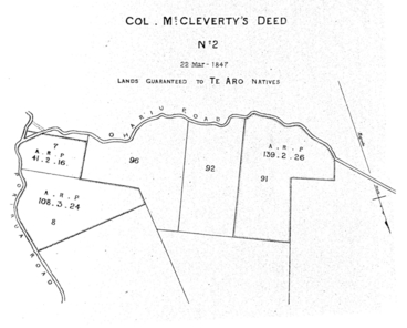 Col. Mccleverty's Deed — No 2 — 22 Mar- 1847 — Lands Guaranteed to Te Aro Natives Image: Col. Mccleverty's Deed — No 2 — 22 Mar- 1847 — Lands Guaranteed to Te Aro Natives