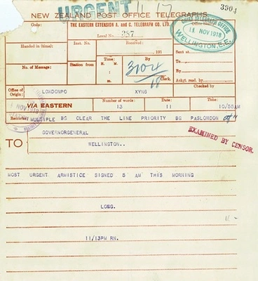 Image: Armistice signed telegram