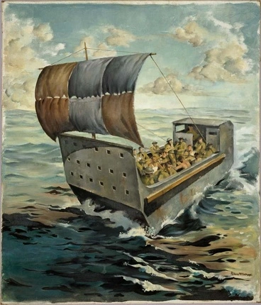 Image: The barge from Crete by Peter McIntyre, 1941
