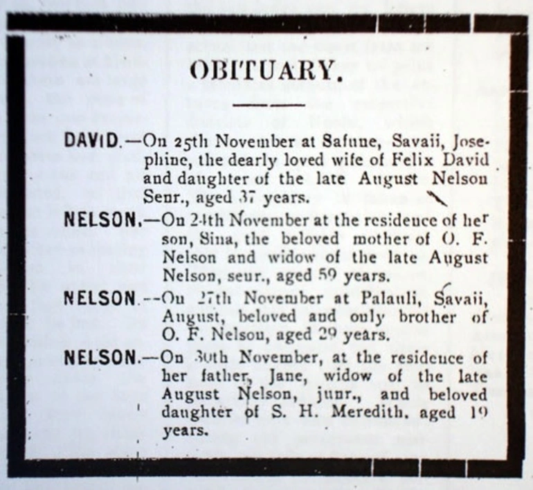 Image: Samoan influenza obituaries