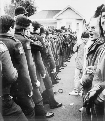 Image: Anti-Springbok tour protestors at Palmerston North, 1981