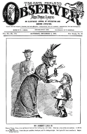 Image: New Zealand takes its medicine, suffrage cartoon