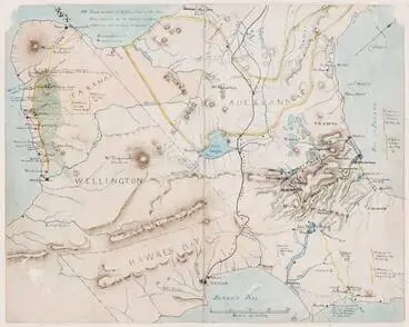 Image: Map showing Tītokowaru's southern Taranaki campaigns