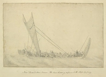Image: Sketch of double-hulled waka