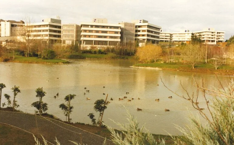 Image: I, J and K Blocks across Chapel Lake