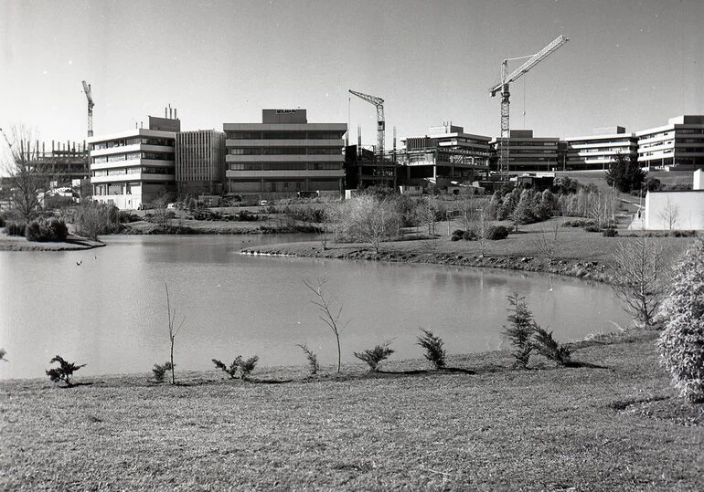 Image: Chapel Lake with I Block under construction