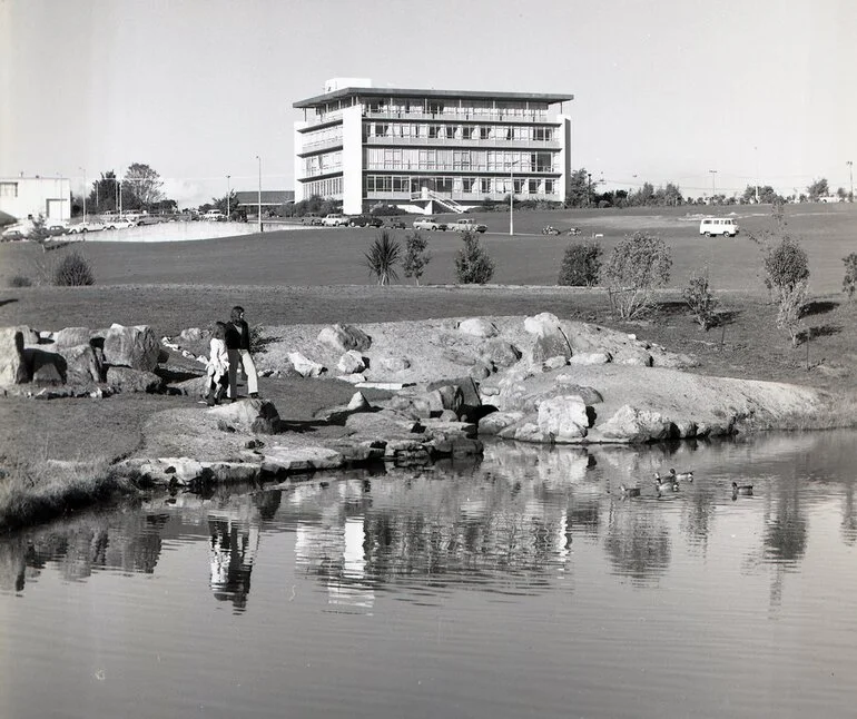 Image: Students walking past Oranga Lake