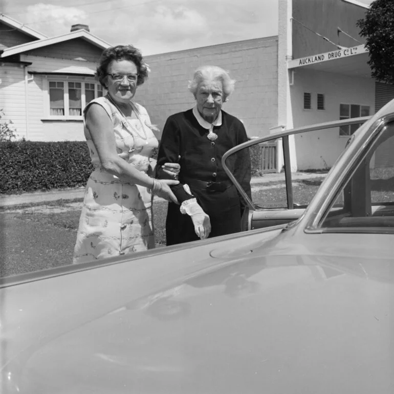 Image: '95-year-old on her way to vote in the general election, 1960