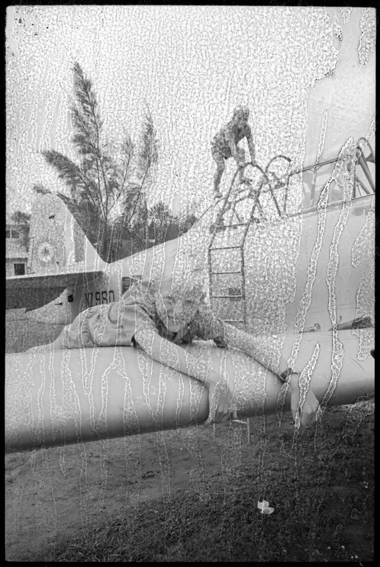Image: Kevin Hamilton playing on the Harvard aircraft at Memorial Park