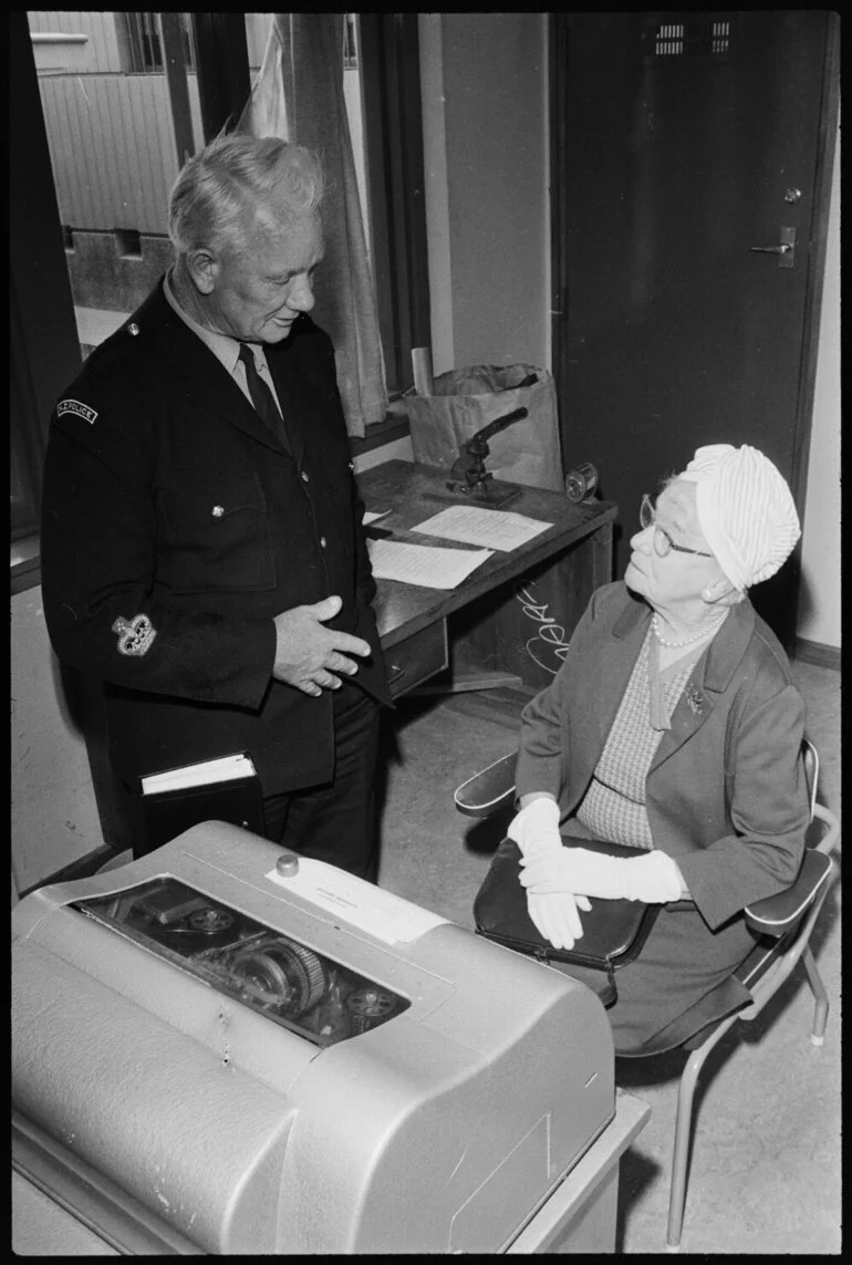 Image: Mrs Mary Stewart and police Senior Sergeant Goodall