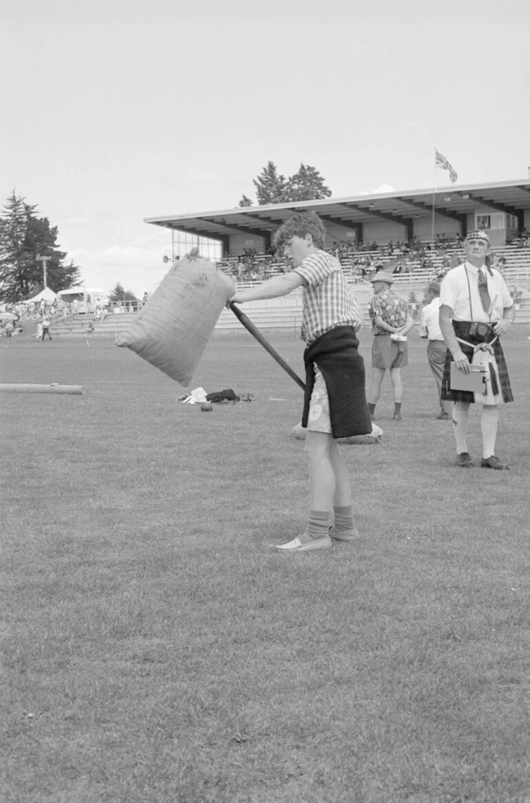 Image: Variety at the Highland Games: Alan Cochrane tossing the sheaf