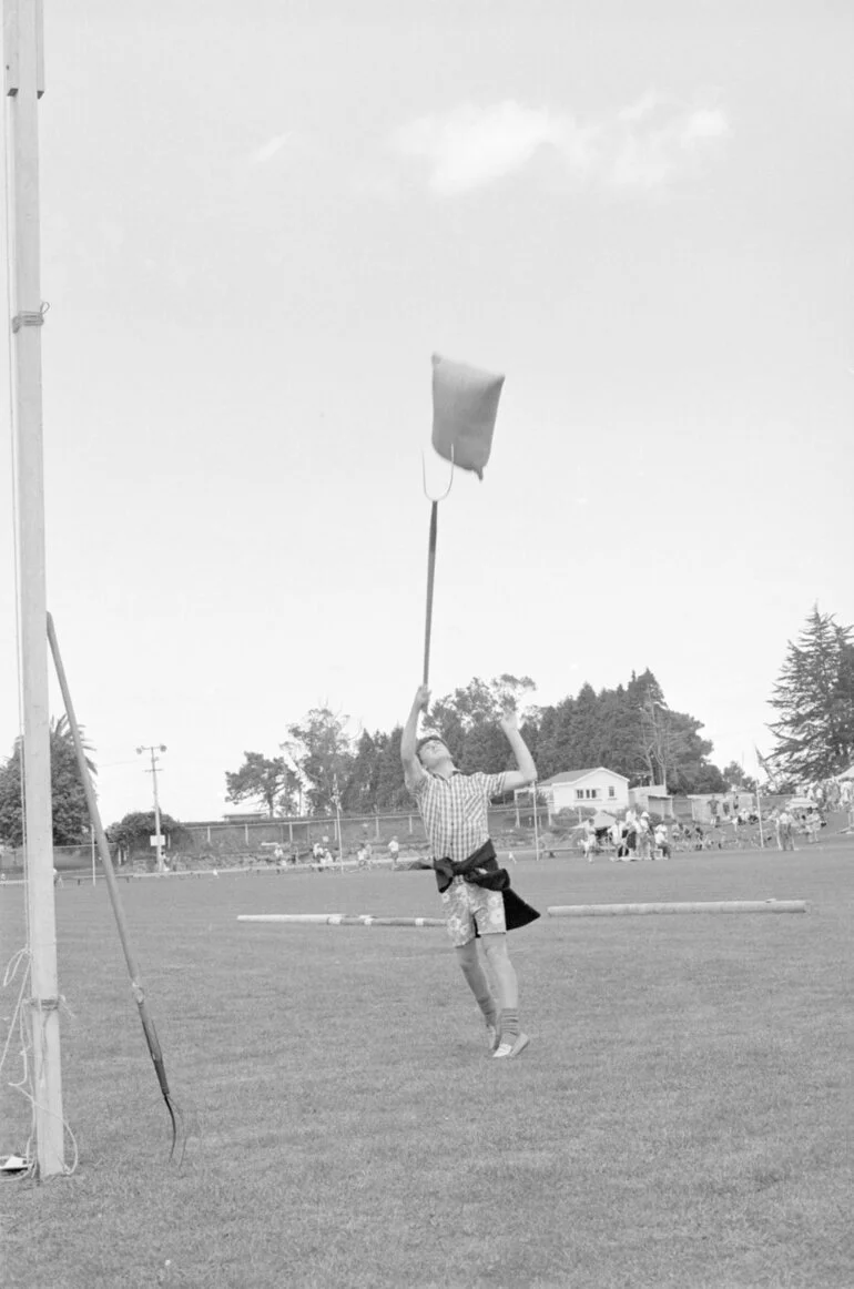 Image: Variety at the Highland Games: Alan Cochrane tossing the sheaf