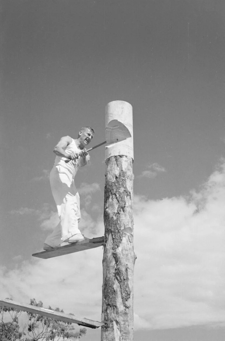 Image: Muscle men at the Games: Bruce Alexander (Tokoroa) on 11" standing jigger chop