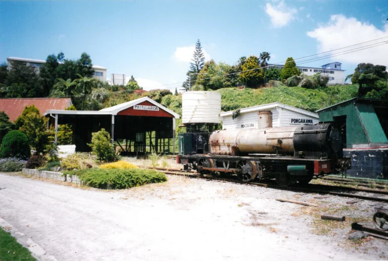 Image: Historic Village locomotive outside Pongakawa train station c. late-1990s