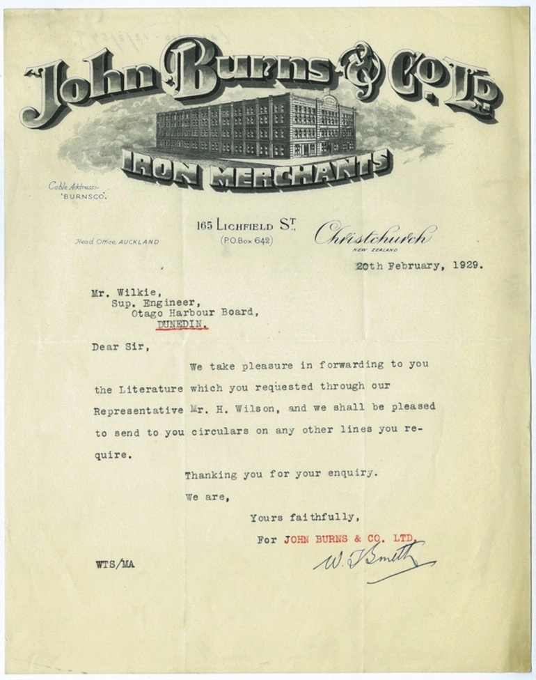 Image: John Burns and Company Limited letterhead