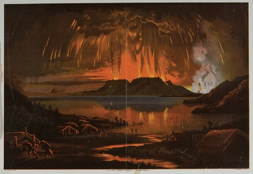 Image: Mount Tarawera in eruption, June 10 1886, (from the native village of Waitangi, Lake Tarawera, N.Z.).