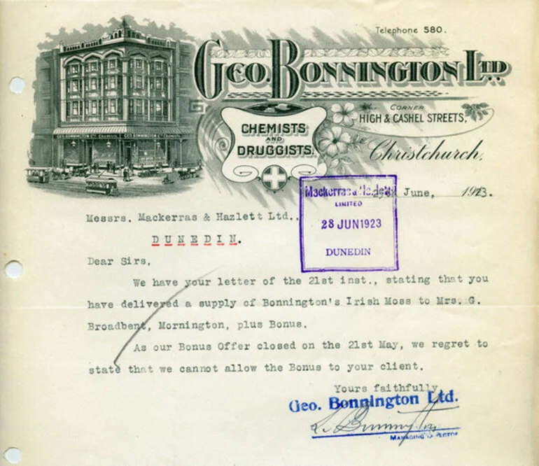 Image: Geo. Bonnington Limited letterhead