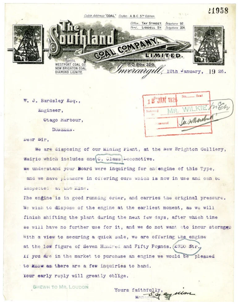 Image: Southland Coal Company Limited letterhead