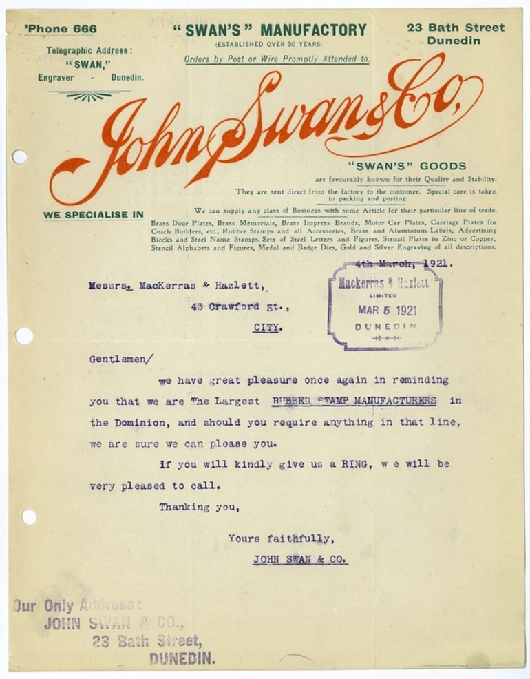 Image: John Swan and Company letterhead