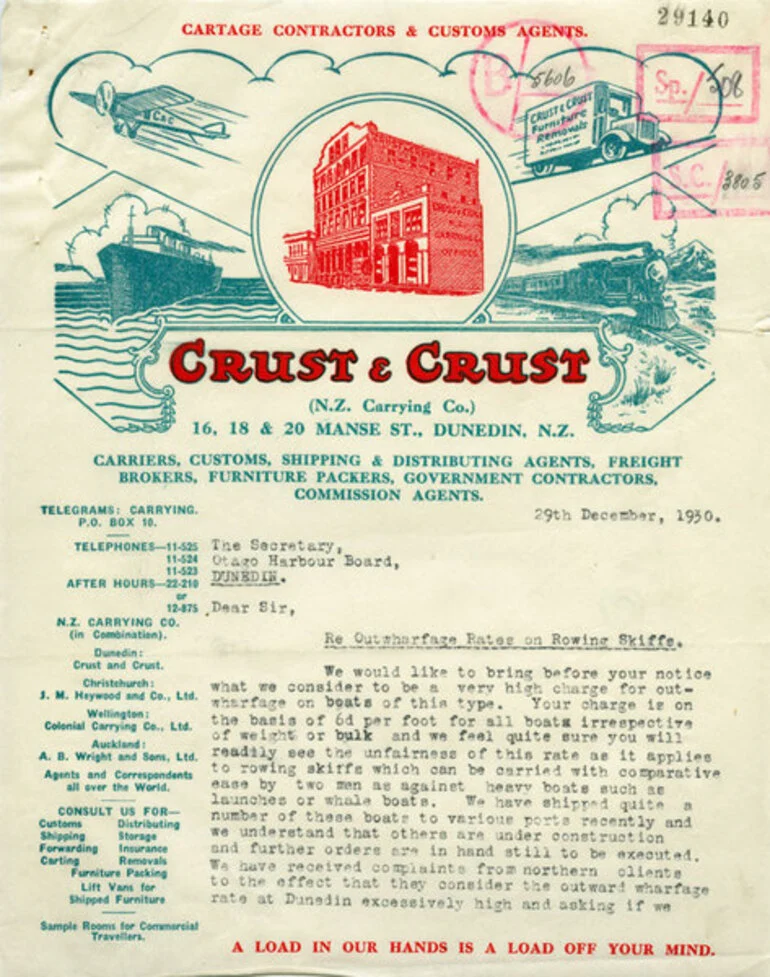 Image: Crust and Crust (N. Z. Carrying Co.) letterhead