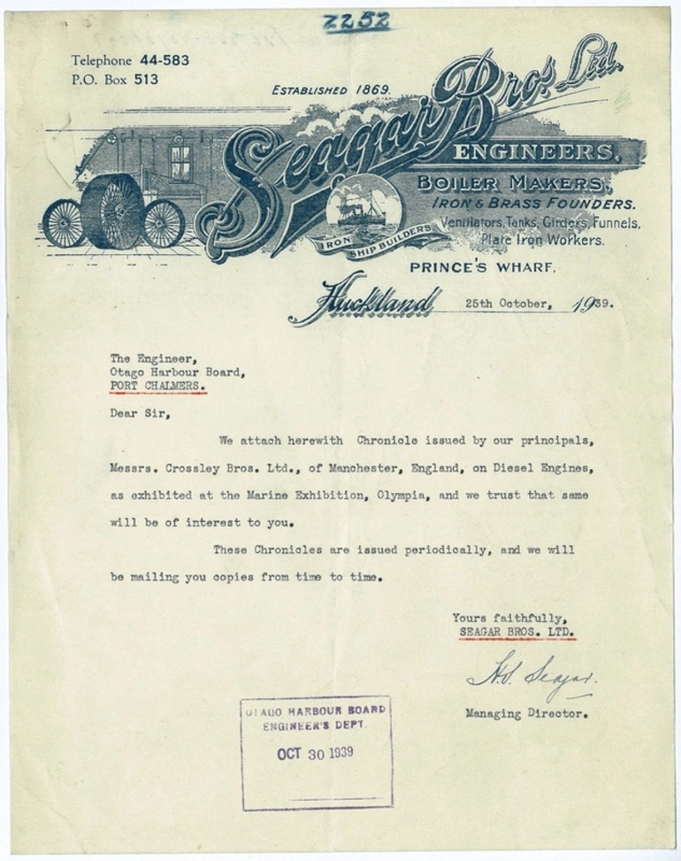 Image: Seagar Brothers Limited letterhead