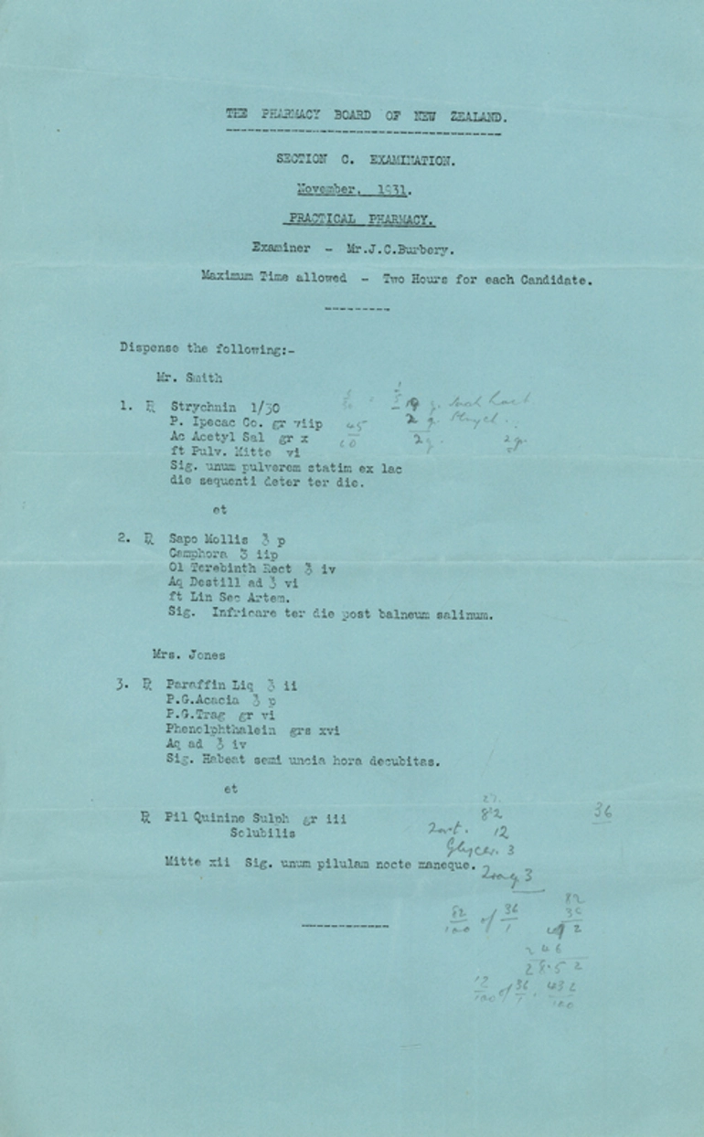 Image: Section C Examination, November 1931, Practical Pharmacy