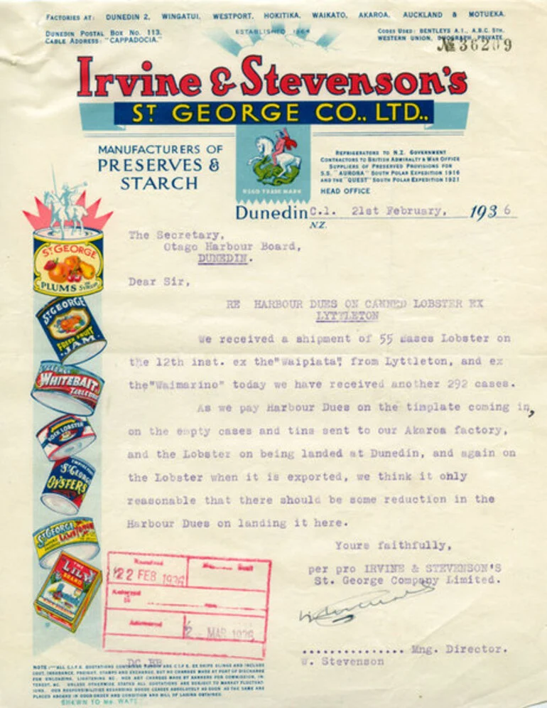 Image: Irvine & Stevenson's St George Co. Ltd. letterhead