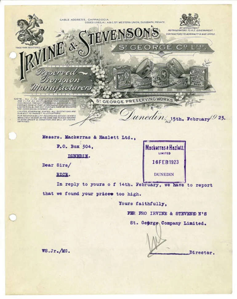 Image: Irvine & Stevenson's St George Co. Ltd. letterhead