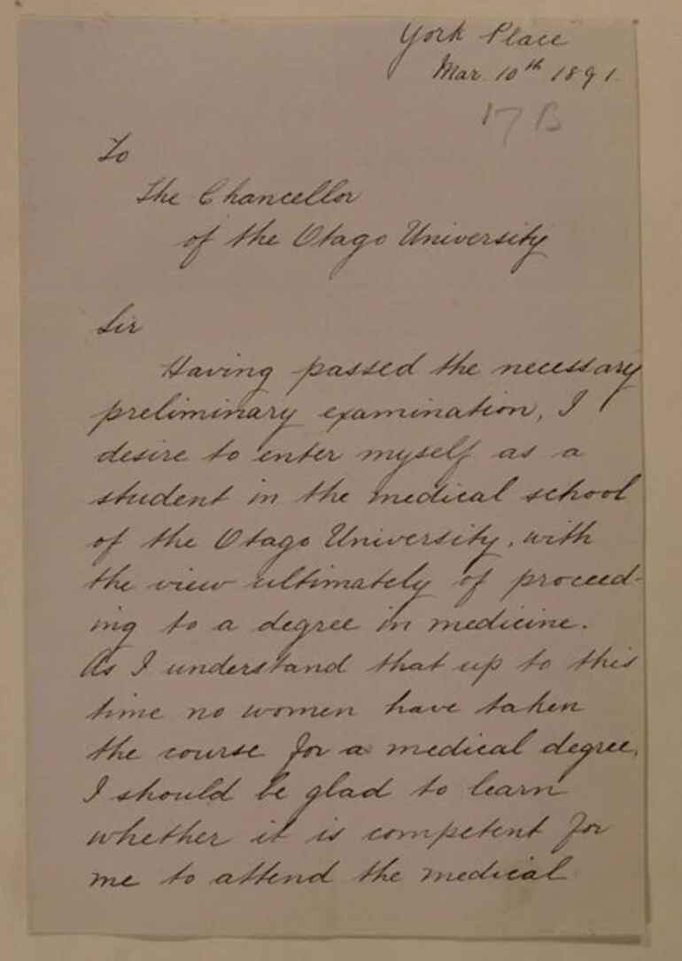 Image: Letter to the Chancellor of the University of Otago.