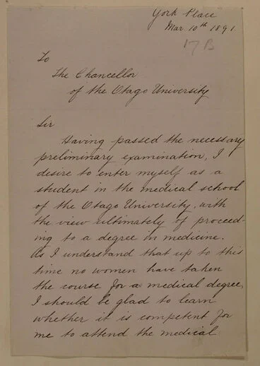 Image: Letter to the Chancellor of the University of Otago.