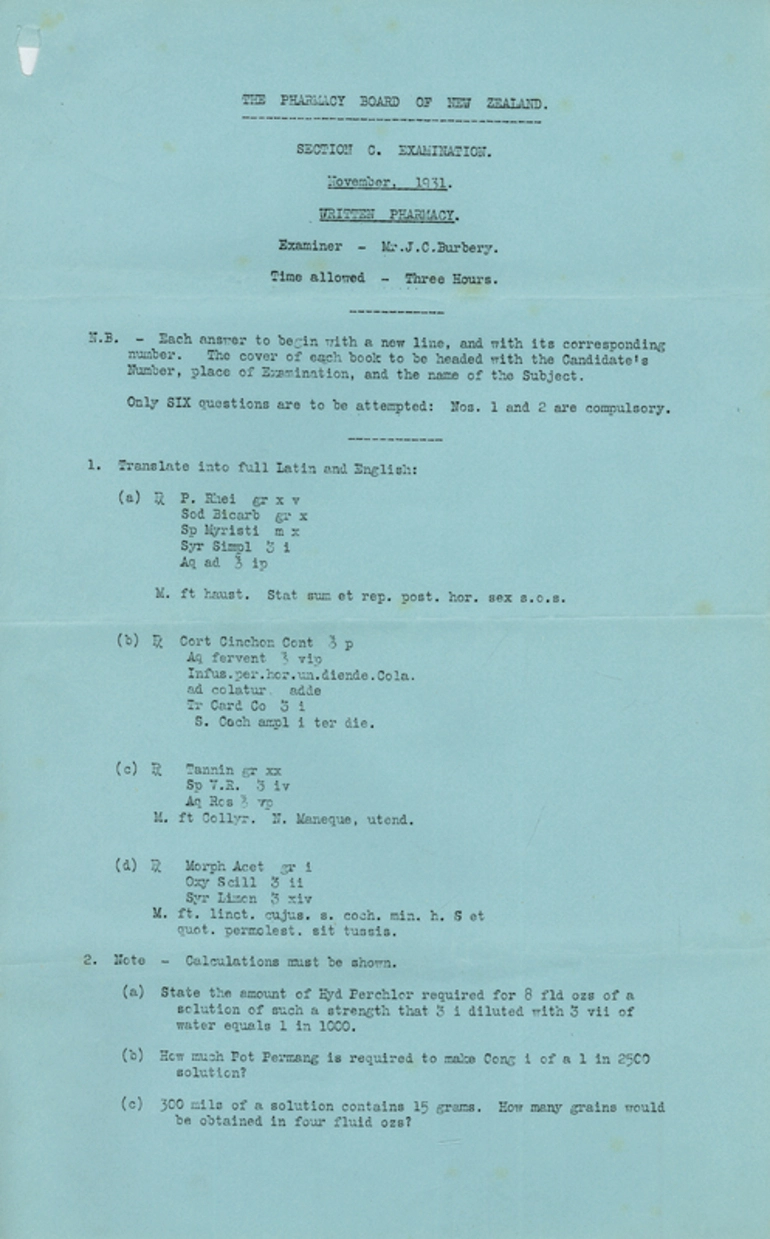 Image: Section C Examination, November 1931, Written Pharmacy