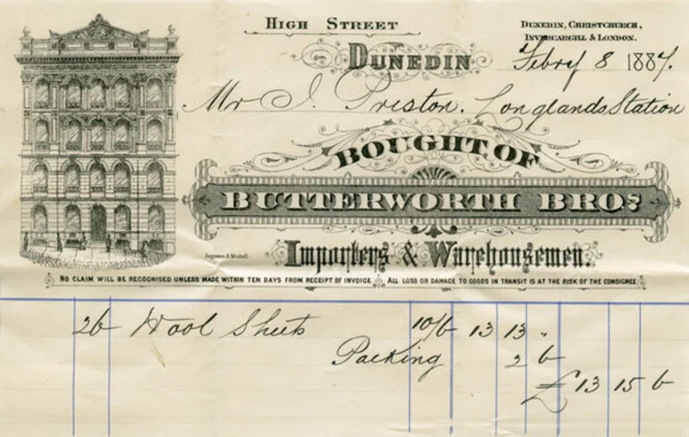 Image: Butterworth Brothers billhead