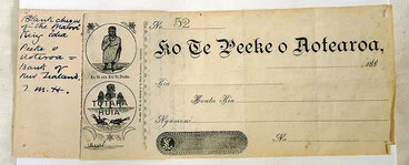Image: Peeke o Aotearoa: Blank Bank Cheque. Printed in Maori by the Maori King Movement, 1860s