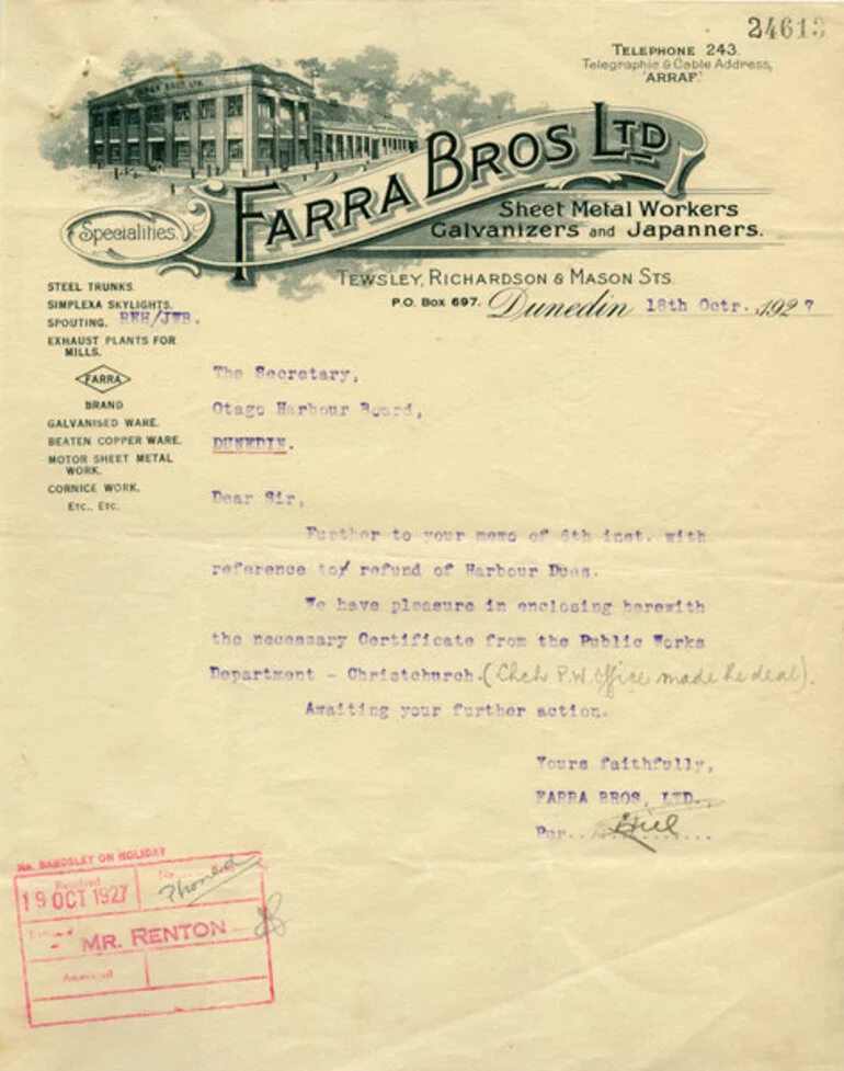 Image: Farra Brothers Limited letterhead