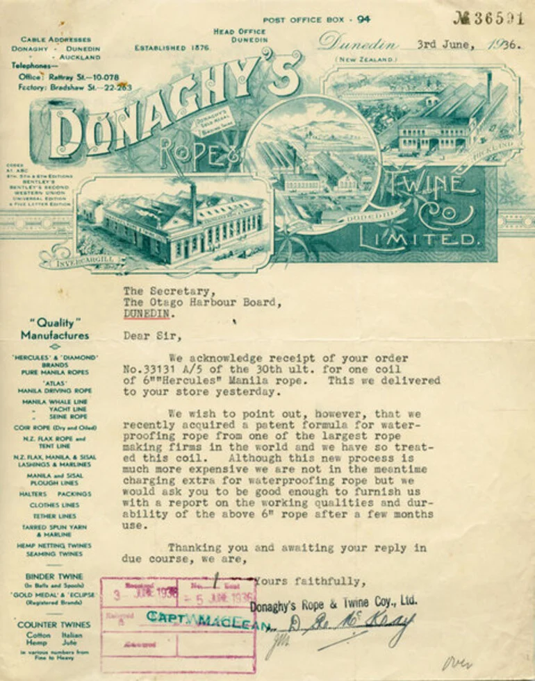 Image: Donaghy's Rope and Twine Company Limited letterhead