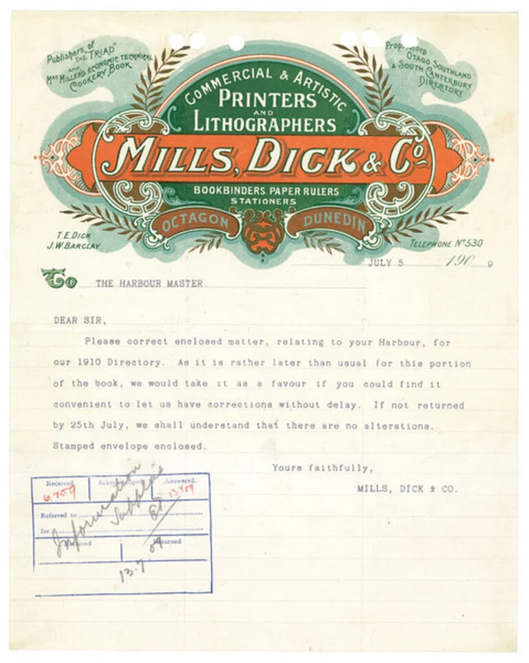 Image: Mills, Dick & Co. letterhead