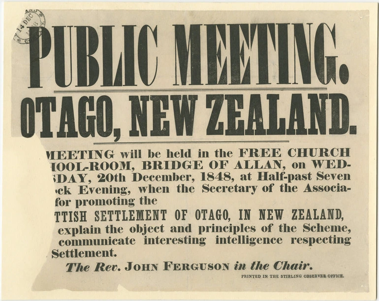 Image: Public meeting. Otago, New Zealand poster