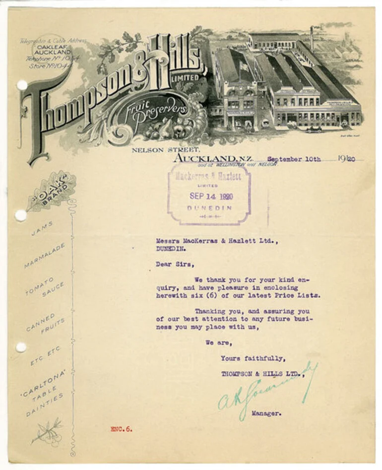 Image: Thompson & Hills Limited letterhead