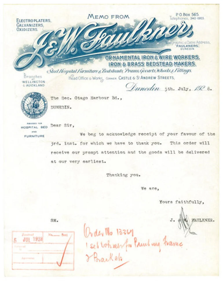 Image: J. & W. Faulkner letterhead