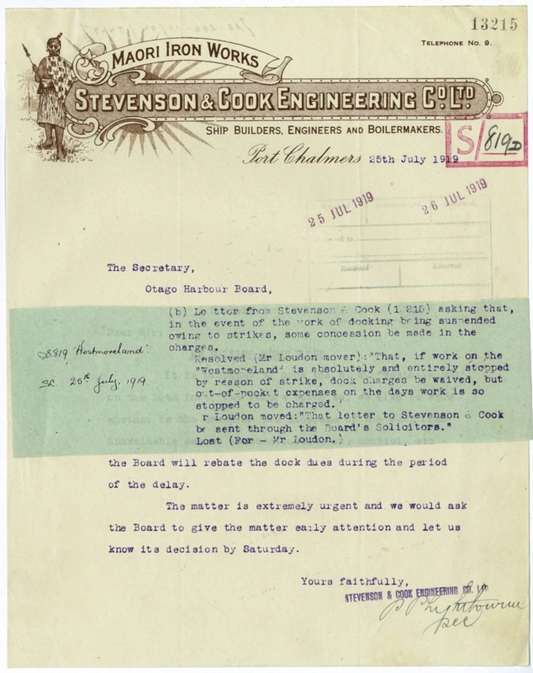 Image: Stevenson and Cook Engineering Company Limited letterhead