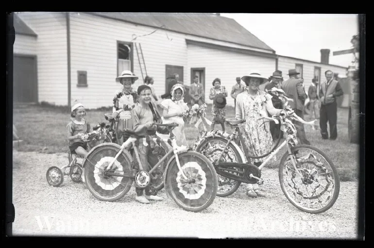 Image: Students with bicycles at Waikakahi Golden Jubilee Celebrations.