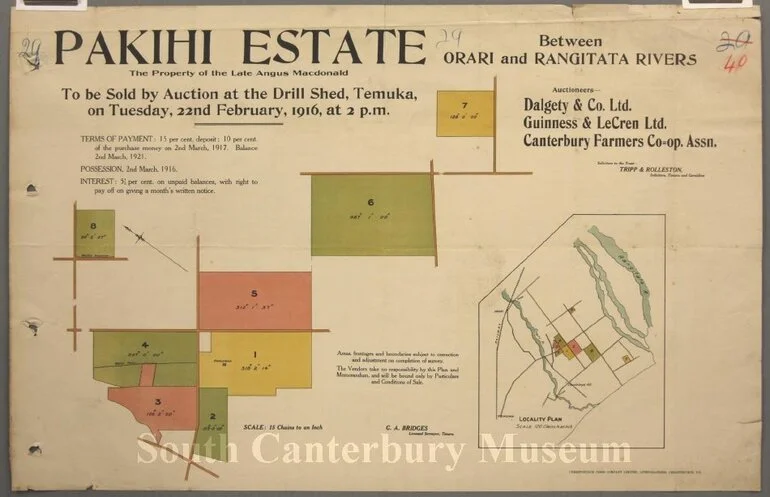Image: Pakihi Estate between Orari and Rangitata Rivers, the property of the late Angus MacDonald
 Map